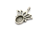 Gümüş Çiçek Tılsımı, 1 Halkalı 4 Antik Gümüş Kaplama Pirinç Lotus Çiçeği Tılsımı - Ped Boyutu 6x8mm (21x17mm) N2072 H1511