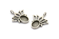 Gümüş Çiçek Tılsımı, 1 Halkalı 4 Antik Gümüş Kaplama Pirinç Lotus Çiçeği Tılsımı - Ped Boyutu 6x8mm (21x17mm) N2072 H1511