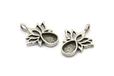 Gümüş Çiçek Tılsımı, 1 Döngülü 4 Antik Gümüş Kaplama Pirinç Lotus Çiçeği Tılsımı - Ped Boyutu 6x8mm (21x17mm) N2073 H1513