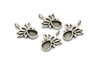 Gümüş Çiçek Tılsımı, 1 Döngülü 4 Antik Gümüş Kaplama Pirinç Lotus Çiçeği Tılsımı - Ped Boyutu 6x8mm (21x17mm) N2073 H1513