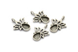 Gümüş Çiçek Tılsımı, 1 Döngülü 4 Antik Gümüş Kaplama Pirinç Lotus Çiçeği Tılsımı - Ped Boyutu 6x8mm (21x17mm) N2073 H1513