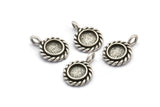 Gümüş Yuvarlak Charm, 1 Döngülü 4 Antik Gümüş Kaplama Pirinç Yuvarlak Charm - Ped Boyutu 6 mm (15x11 mm) N2067 H1516