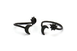Black Ring Setting, 2 Oxidized Black Brass Moon And Sun Rings With 1 Stone Setting - Pad Size 4mm N1780 H0867