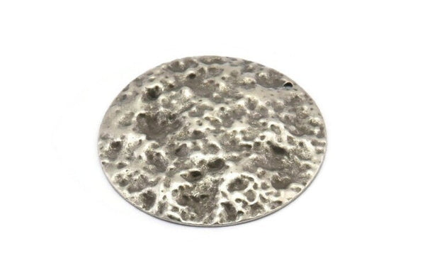 Gümüş Yuvarlak Tılsımlar, 1 Delikli 2 Çekiçlenmiş Antik Gümüş Kaplama Pirinç Yuvarlak Tılsım, Kolye Uçları, Küpeler, Bulgular (40x0,60 mm) D1027 H1124