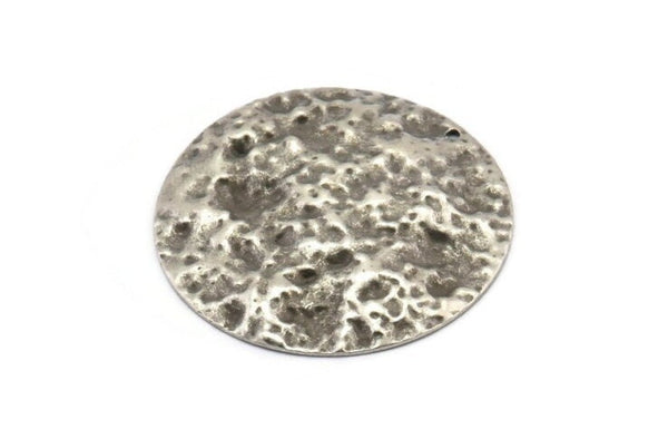 Silver Round Charms, 2 Hammered Antique Silver Plated Brass Round Charms With 1 Hole, Pendants, Earrings, Findings (40x0.60mm) D1027 H1124