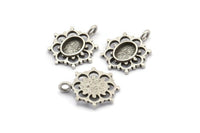 Gümüş Çiçek Tılsımı, 1 Halkalı 4 Antik Gümüş Kaplamalı Pirinç Çiçek Tılsımı - Ped Boyutu 6x8mm (21x17mm) N2076 H1473