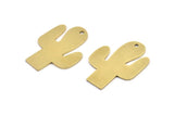Brass Cactus Charm, 4 Raw Brass Cactus Charms With 1 Hole (33x24x1mm) A3066
