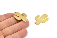 Brass Cactus Charm, 4 Raw Brass Cactus Charms With 1 Hole (33x24x1mm) A3066