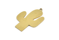 Brass Cactus Charm, 4 Raw Brass Cactus Pendants With 1 Loop (36x24x1mm) A3068