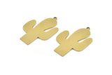 Brass Cactus Charm, 4 Raw Brass Cactus Pendants With 1 Loop (36x24x1mm) A3068