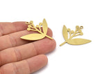 Brass Flower Charm, 6 Raw Brass Lily Flower Charms With 1 Hole, Charm Pendants (37x36x1mm) A3075