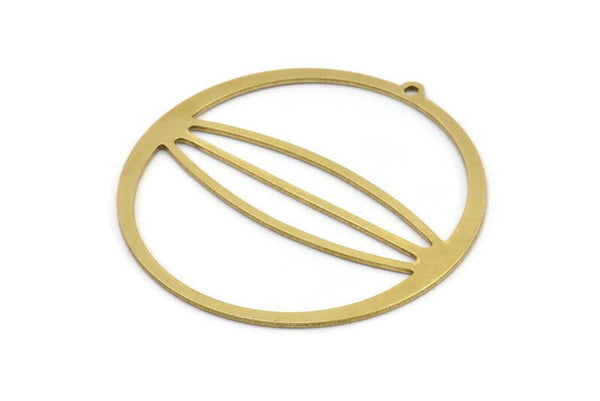 Brass Circle Charm, 4 Raw Brass Circle Charms With 1 Loop, Charm Pendants (55x53x1mm) A3064
