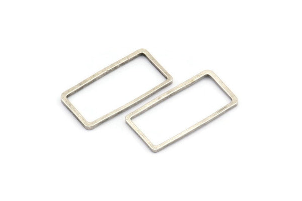 Silver Rectangle Charm, 25 Antique Silver Plated Brass Open Rectangle Connectors, Brass Charms (10x20x0.8mm) D0328 H0602