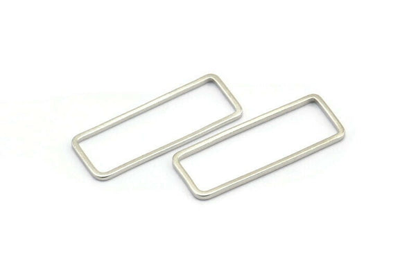 Silver Rectangle Charm, 50 Silver Tone Open Rectangle Connectors, Charms (24x9x1x0.8mm) BS 2395