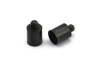 Black Leather Cord End, 50 Oxidized Brass Black Barrel End With Loop - Leather Cord Ends (6x10mm) BS 1647 S504