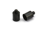 Black Leather Cord End, 50 Oxidized Brass Black Barrel End With Loop - Leather Cord Ends (6x10mm) BS 1647 S504
