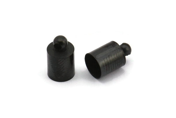 Black Leather Cord End, 50 Oxidized Brass Black Barrel End With Loop - Leather Cord Ends (6x10mm) BS 1647 S504