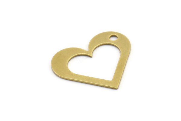 Brass Heart Charm, 8 Raw Brass Heart Charms With 1 Hole (31x27x1mm) A3061