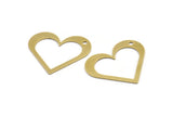 Brass Heart Charm, 6 Raw Brass Heart Charms With 1 Hole (41x36x1mm) A3060