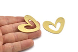 Brass Heart Charm, 2 Raw Brass Heart Charms With 1 Hole (39x33x1mm) A3067
