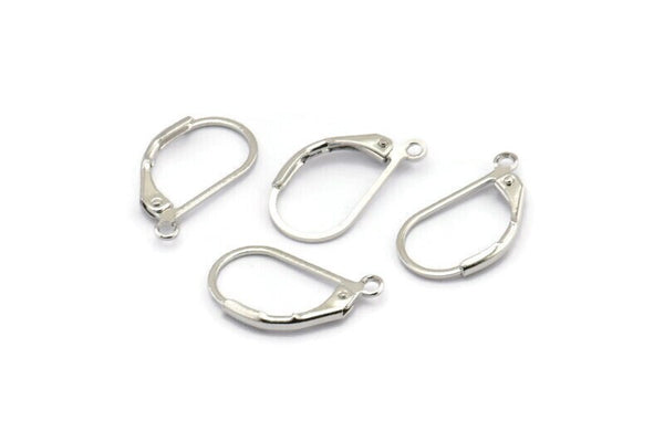 Silver Leverback Earring, 24 Silver Tone Plain Leverback Earring Findings (17x10mm) D1263