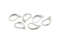 Silver Leverback Earring, 24 Silver Tone Plain Leverback Earring Findings (17x10mm) D1263