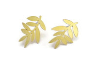 Brass Leaf Earring, 8 Raw Brass Leaf Stud Earrings (22x14x0.60mm) A3013