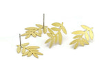 Brass Leaf Earring, 8 Raw Brass Leaf Stud Earrings (22x14x0.60mm) A3013