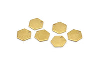 Brass Hexagon Charm, 24 Raw Brass Hexagon Stamping Blanks With 1 Hole, (11x1mm) D0714