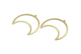 Brass Moon Charm, 4 Raw Brass Moon Crescent Charms With 2 Holes And 1 Loop (35x17x0.80mm) M03083