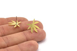 Brass Leaf Earring, 10 Raw Brass Leaf Shaped Stud Earrings, Findings (16x17x0.60mm) A3010