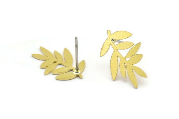 Brass Leaf Earring, 10 Raw Brass Leaf Shaped Stud Earrings, Findings (17x11x0.60mm) A3006