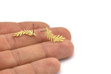 Brass Leaf Earring, 10 Raw Brass Branch Shaped Stud Earrings, Findings (20x9x0.60mm) A3007
