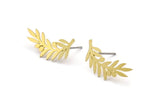 Brass Leaf Earring, 10 Raw Brass Branch Shaped Stud Earrings, Findings (22x10x0.60mm) A3026