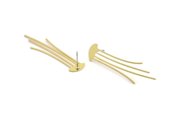 Brass Jellyfish Earring, 8 Raw Brass Jellyfish Shaped Stud Earrings (47x11x0.60mm) A3008