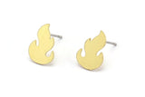 Brass Fire Earring, 12 Raw Brass Fire Shaped Stud Earrings (12x8x0.60mm) A3012