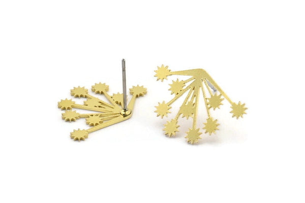 Brass Flower Earring, 10 Raw Brass Flower Shaped Stud Earrings (14x21x0.60mm) A3011