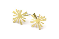 Brass Sun Earring, 10 Raw Brass Sun Shaped Stud Earrings (15x15x0.60mm) A3019