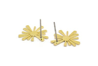 Brass Sun Earring, 10 Raw Brass Sun Shaped Stud Earrings (15x15x0.60mm) A3019