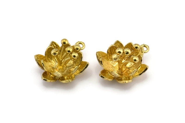 Brass Flower Pendant, 3 Raw Brass Lotus Flower Pendant With 1 Loop, Earring Findings (22.5x17x13mm) BS 1909