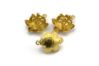 Brass Flower Pendant, 3 Raw Brass Lotus Flower Pendant With 1 Loop, Earring Findings (22.5x17x13mm) BS 1909