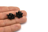 Black Flower Pendant, 2 Oxidized Brass Black Lotus Flower Pendant With 1 Loop, Earring Findings (22.5x17x13mm) BS 1909 S347