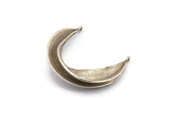 Silver Ethnic Pendant, Antique Silver Plated Brass Crescent Pendants With 2 Loops, Earring Findings (37x32mm) N0860 H1102