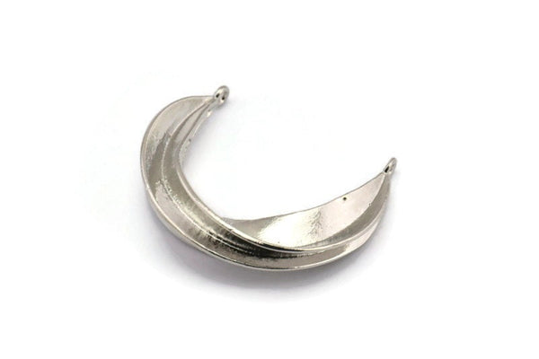 Silver Ethnic Pendant, Silver Tone Brass Crescent Pendants With 2 Loops, Earring Findings (37x32mm) N0860 H1101
