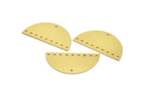 Semi Circle Charm, 4 Raw Brass Half Moon Shaped Charms With 10 Holes, Earring Findings (40x20x0.80mm) A3034