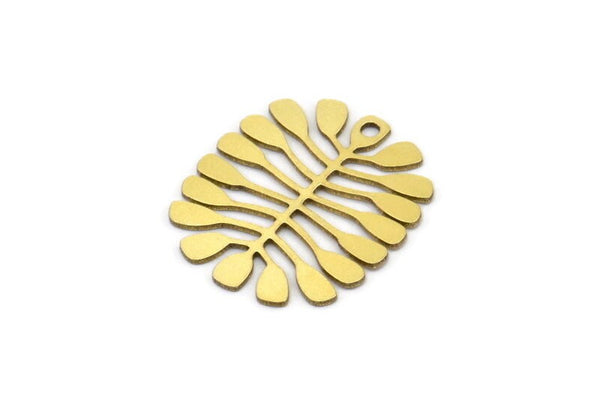 Brass Leaf Charm, 10 Raw Brass Leaf Charms With 1 Loop, Charm Pendants (22x19x0.60mm) A3095