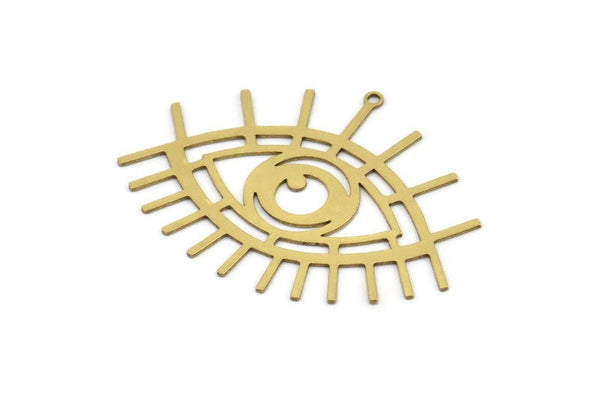 Brass Eye Charm, 6 Raw Brass Eye Shaped Charms With 1 Loop, Earring Charms (35x47x0.60mm) A3110