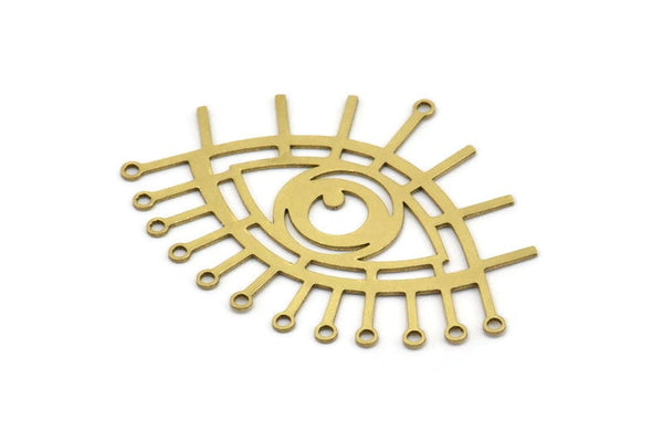 Brass Eye Charm, 6 Raw Brass Eye Shaped Charms With 13 Loops, Earring Charms (37x50x0.60mm) A3103
