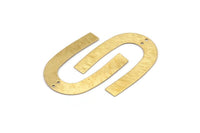 Brass Geometric Charm, 12 Raw Brass Textured U Shaped Pendants With 2 Holes, Charms, Findings (35x27x0.50mm) D0751