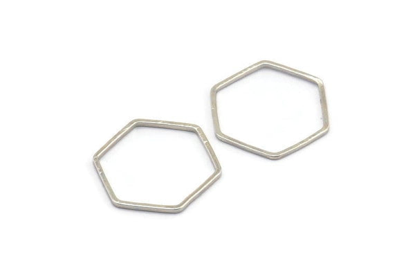 Silver Hexagon Charm, 50 Silver Tone Hexagon Shaped Ring Charms (18x0.80mm) BS 2375
